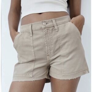 Zara Women's Khakicargo Utility Short Distressed Pockets Size 4 NWT